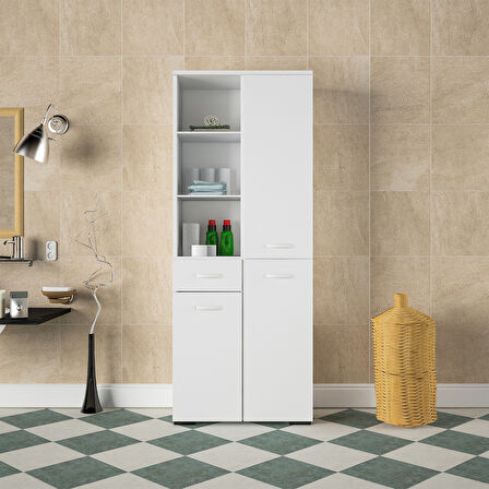 Modilayn 3 Kapaklı Tek Çekmeceli Raflı Banyo Dolabı Çok Amaçlı Dolap