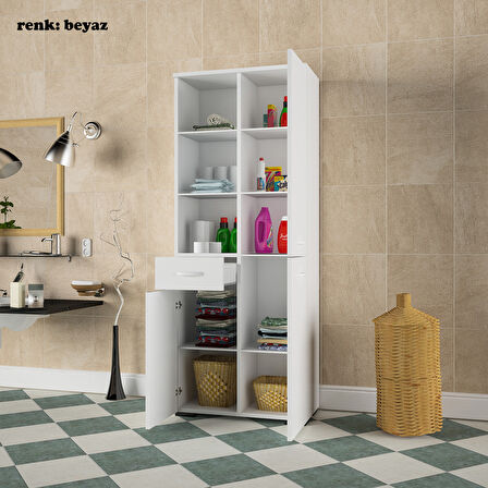 Modilayn 3 Kapaklı Tek Çekmeceli Raflı Banyo Dolabı Çok Amaçlı Dolap