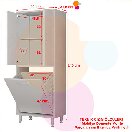 Modilayn 55*138 cm Kirli Sepetli Banyo Dolabı