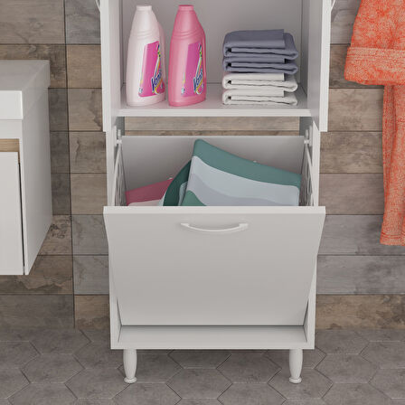Modilayn 55*138 cm Kirli Sepetli Banyo Dolabı