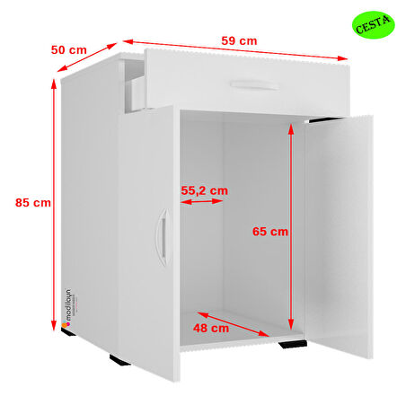 Modilayn Set Altı Dolap Mutfak Dolabı Çekmeceli Dolap 2 kapaklı Cok Amaclı Dolap