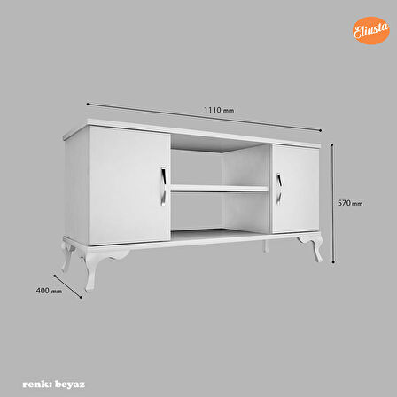 Modilayn TV Sehpası İki Kapaklı TV Ünitesi LCD Sehpası Raflı