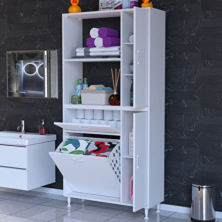 MODİLAYN Mis Urla YENİCE Çok Amaçlı Banyo Dolabı 90 x 183,5 x 32 cm Sepetli Banyo Dolabı