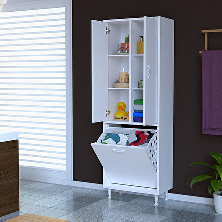 MODİLAYN ARD-133 57 x 165 x 30 cm İNCİ Mutfak Dolabı Çok Amaçlı Dolap Kirli Sepetli Banyo Dolabı 