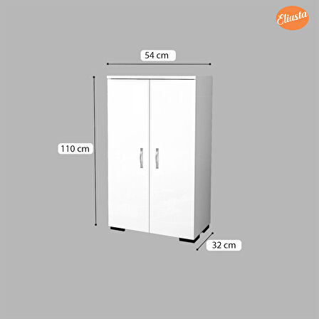 Modilayn 54 x 110 x 32 cm Kiler Dolabı Ofis Dolabı Çok Amaçlı Ofis Dolabı 2 Kapaklı Banyo Dolabı