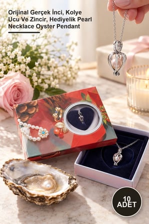 10 Adet İstiridye İçinde İnci Kolye – Orijinal Gerçek İnci, Kolye Ucu Ve Zincir, Hediyelik Pearl Necklace Oyster Pendant