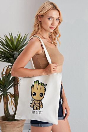 I Am Groot Model Baskılı Günlük Kullanım Özel Baskı Bez Omuz Çantası Hediyelik Tote Bag