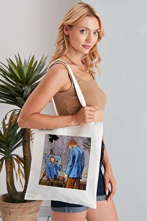 Vincent Van Gogh Model Baskılı Günlük Kullanım Özel Baskı Bez Omuz Çantası Hediyelik Tote Bag