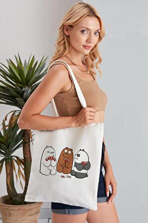 We Bare Bears Model Baskılı Günlük Kullanım Özel Baskı Bez Omuz Çantası Hediyelik Tote Bag