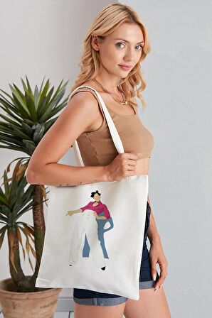 Harry Styles Model Baskılı Günlük Kullanım Özel Baskı Bez Omuz Çantası Hediyelik Tote Bag