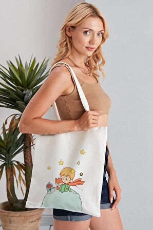 Küçük Prens Model Baskılı Günlük Kullanım Özel Baskı Bez Omuz Çantası Hediyelik Tote Bag