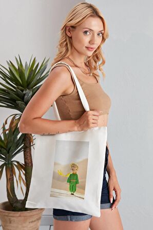 Küçük Prens Model Baskılı Günlük Kullanım Özel Baskı Bez Omuz Çantası Hediyelik Tote Bag