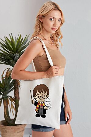 Harry Potter Model Baskılı Günlük Kullanım Özel Baskı Bez Omuz Çantası Hediyelik Tote Bag