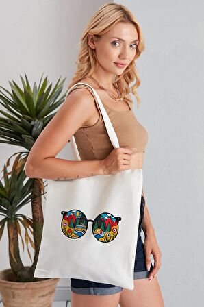 Kamp Gözlüklü Model Baskılı Günlük Kullanım Özel Baskı Bez Omuz Çantası Hediyelik Tote Bag