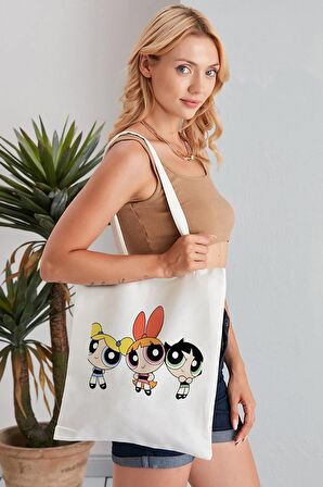 Powerpuff Girls Model Baskılı Günlük Kullanım Özel Baskı Bez Omuz Çantası Hediyelik Tote Bag