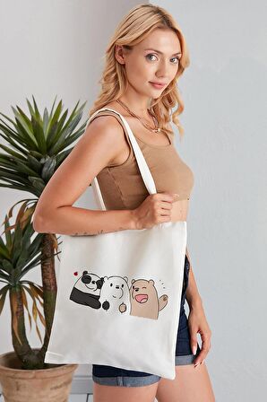 We Bare Bears Model Baskılı Günlük Kullanım Özel Baskı Bez Omuz Çantası Hediyelik Tote Bag