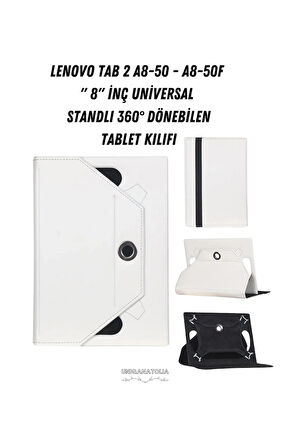 Lenovo Tab 2 A8-50 - A8-50F 8"  Universal Standlı 360° Dönebilen Tablet Kılıfı