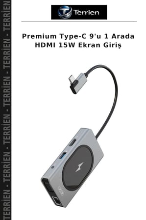 Premium Type-C 9'u 1 Arada HDMI 15W Ekran Giriş