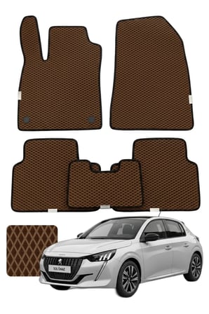 Peugeot 208 2019 ve sonrası Özelleştirilebilir Premium Eva Oto Paspas Seti - Kahverengi