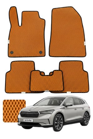 Skoda Enyaq 2020 ve sonrası Özelleştirilebilir Premium Eva Oto Paspas Seti - Turuncu