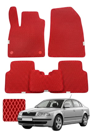 Skoda Superb Sedan 2001-2008 Özelleştirilebilir Premium Eva Oto Paspas Seti - Kırmızı