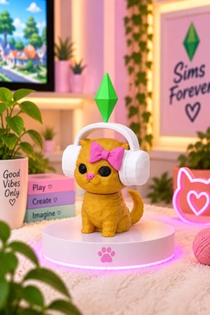  Viral PlumBob Kristalli Sims Forever Sallanan Kafalı Kulaklıklı Kedi Dans Eden Kedi Masaüstü Dekorasyon