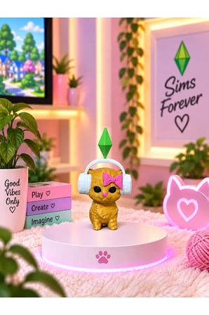  Viral PlumBob Kristalli Sims Forever Sallanan Kafalı Kulaklıklı Kedi Dans Eden Kedi Masaüstü Dekorasyon