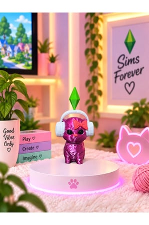  Viral PlumBob Kristalli Sims Forever Sallanan Kafalı Kulaklıklı Kedi Dans Eden Kedi Masaüstü Dekorasyon