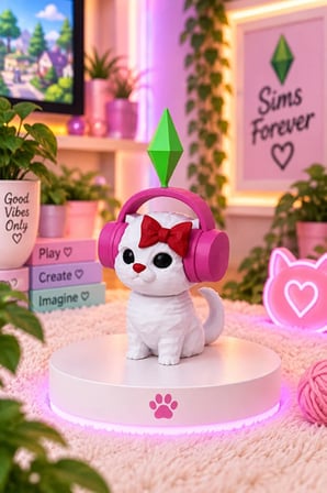  Viral PlumBob Kristalli Sims Forever Sallanan Kafalı Kulaklıklı Kedi Dans Eden Kedi Masaüstü Dekorasyon