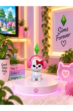  Viral PlumBob Kristalli Sims Forever Sallanan Kafalı Kulaklıklı Kedi Dans Eden Kedi Masaüstü Dekorasyon