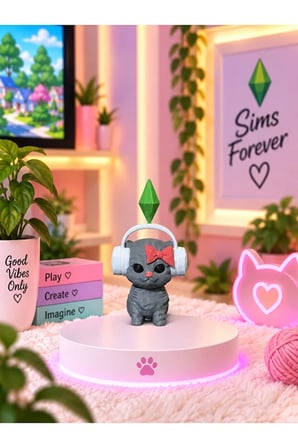  Viral PlumBob Kristalli Sims Forever Sallanan Kafalı Kulaklıklı Kedi Dans Eden Kedi Masaüstü Dekorasyon