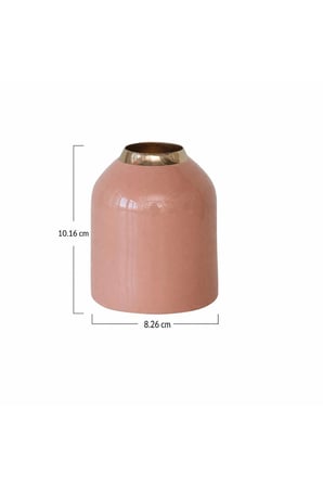Pembe-Altın Metal Emaye Vazo Modern Salon Konsol Sehpa Dekoru