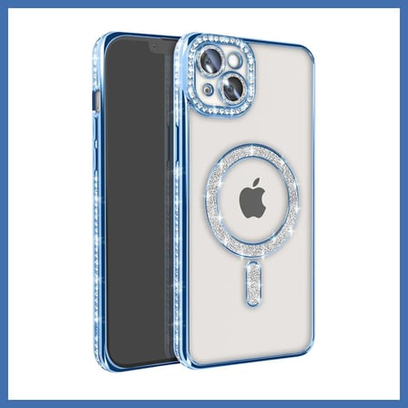 Bezos iPhone 14 Kılıf Joke Simli Magneticsafe Kılıf - Mavi EVCEM