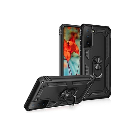 Bezos Samsung Galaxy S21 Plus Kılıf Sofya Yüzüklü Silikon Kapak - Siyah EVCEM