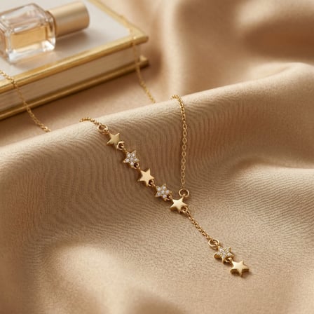 Evçem Yeni Sezon Yıldız Detaylı Y Kolye - Zirkon Taşlı Kararmaz Gold Renk EVCEM