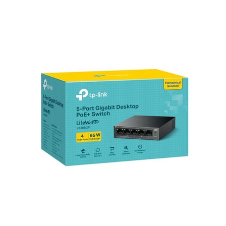 TP-LINK LS105GP 4 PORT GIGABIT + 1 PORT RJ45 UPLINK POE 65W 250 METRE POE MESAFE METAL KASA SWITCH EVCEM