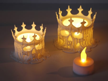 Bezos 3D Baskı Erimiş Kafatası Tealight Mumluk Taçlı Kuru Kafa Dekoratif Mum Tutucu EVCEM