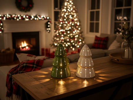 Bezos 3D Baskı Çam Ağacı Formlu Tealight Mumluk Yılbaşı Dekoratif Mum Tutucu EVCEM
