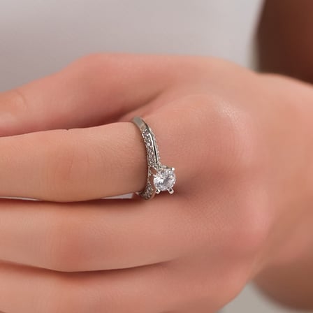 Evçem Kadın Gümüş Renk Tektaş Yüzük-18 Numara, 19 mm İç Çap, Taşlı Zarif Model EVCEM