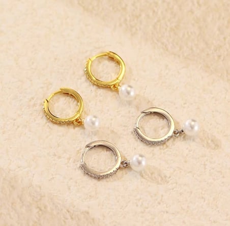 Evçem Zirkon Taşlı Gold 8 mm İnci Küpe – Şık ve Zarif Tasarım |Kararmaz Anti Alerjik EVCEM