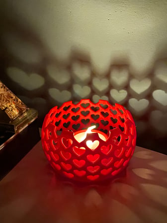 Bezos 3D Baskı Kalp Işık Yansımalı Tealight Mumluk Romantik Dekoratif Mum Tutucu EVCEM