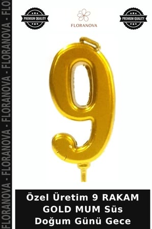 Özel Üretim 9 RAKAM GOLD MUM Süs Doğum Günü Gece
