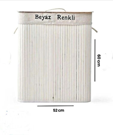 Bambu Çift Hazneli Çamaşır Sepeti - Beyaz
