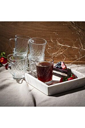 Paşabahçe 55723 ruby kulplu cam kupa - 6 lı çay fincanı