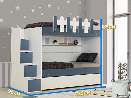 EVİMŞAH IRMAK 3 LÜ 90 * 190 BEYAZ / A.GRİ YAVRULU RANZA