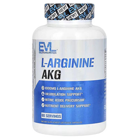 Evlution L-Arginine(Arjinin) AKG Nitric Oxide 1000mg 120 Veggie Caps