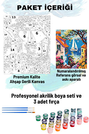 Sayılarla Boyama Seti Numaralı Tuval Fırça Boya 40x50 Cm Evler Arası Manzara