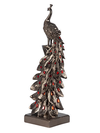 Tavus Kuşu Bronz, Kırmızı Taşlı (51 Cm)