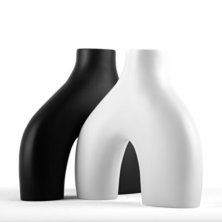 Modern İki Ayaklı Vazo Siyah Beyaz
