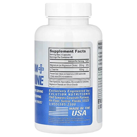 Evlution Nutrition Magnesium + L-Theanine - Natural Relaxation & Focus Support 90 Caps